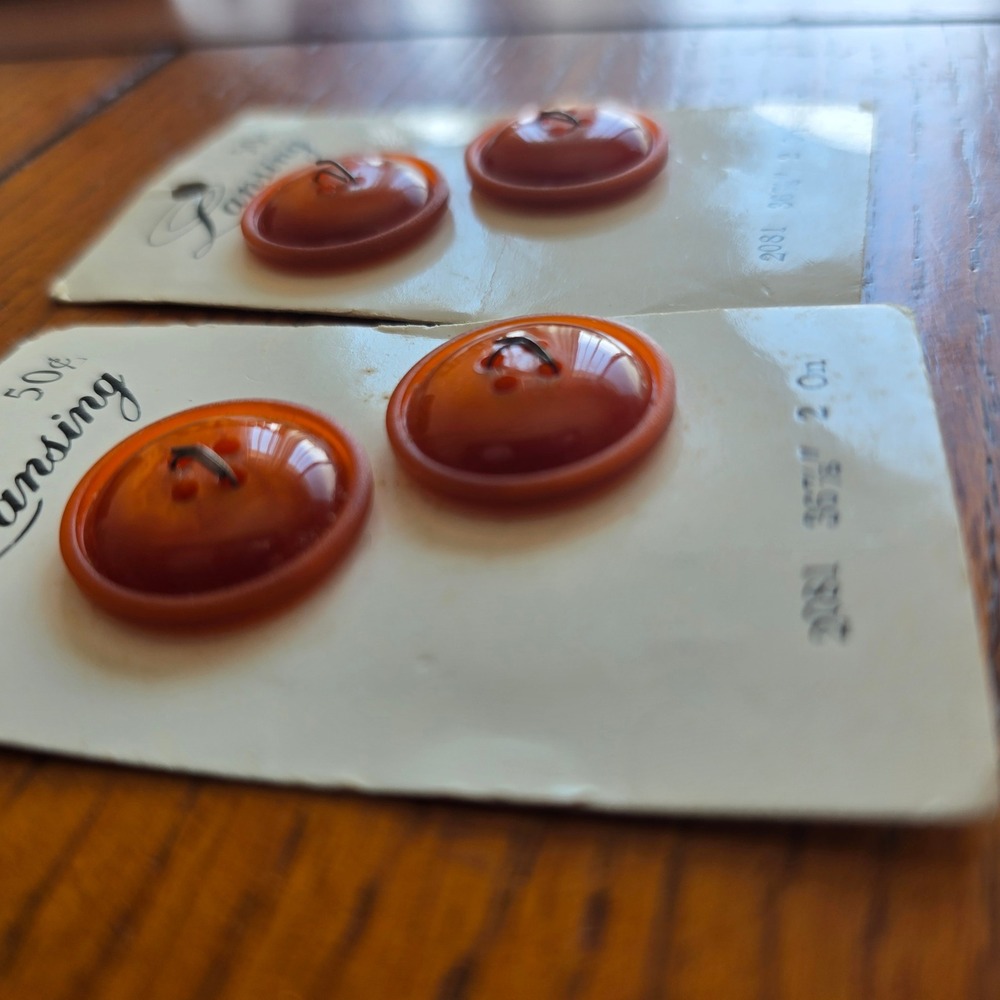 Vintage Lansing 2081 Amber Orange Domed Buttons 7/8 Inch 22mm 4-Hole 4 Count NOS